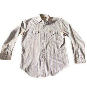Vintage Bar B Western Large Blue Striped Pearl Snap Shirt